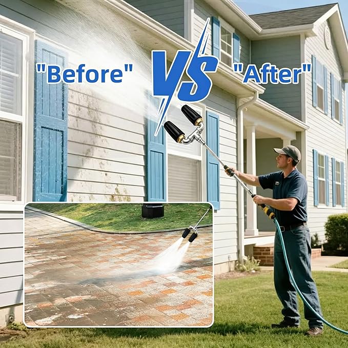Dual Turbo Nozzle Pressure Washer, Dual Pressure Washer Nozzle, 360° Rotating 4000 PSI Turbo Nozzle with 1/4" Quick Connector 2.0 Orifice, 304 Stainless Steel for Driveway/Deck Clean(Black)