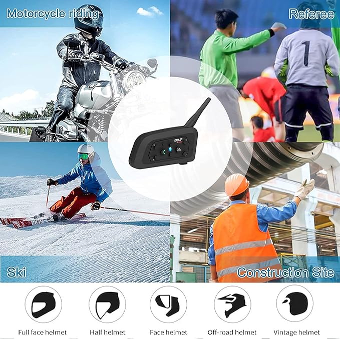 EJEAS V6 Motorcycle Bluetooth Headset, 2 Riders Motorcycle Intercom Helmet Communication System with Noise Reduction and Bluetooth 5.1 for Motorcycling Skiing and Climbing (1 Pack)
