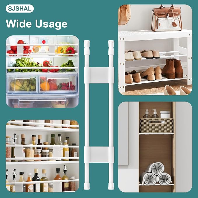4 Sets Double RV Refrigerator Bars,RV Tension Rods with Adjustable Length 15.7-28.7 Inches,Non-Slip RV Refrigerator Bars for Camper Refrigerator,Kitchen,Closet, Bookshelf,Cupboard-White