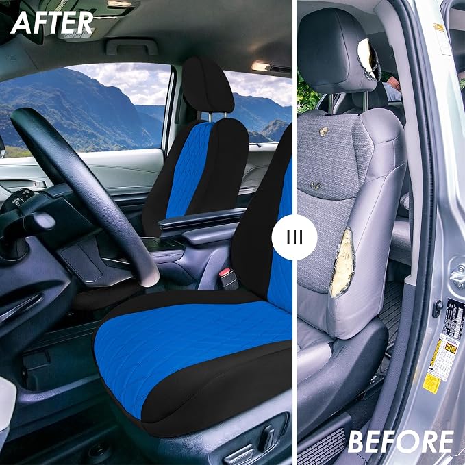 FH Group Custom Fit Car Seat Covers Specifically Made for Toyota Sienna 2021-2024, Blue Ultraflex Neoprene Front Set Automotive Seat Covers, 7-8 Seater SUV Seat Covers, Toyota Accessories