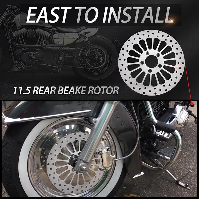 Brake Disc Rotor Rear 11.5'' Fit for Harley Davidson Touring Sportsters Softails Dyna Early Super Glide 1984-2020, Update 420 Stainless Steel Motorcycle Brake Rotor