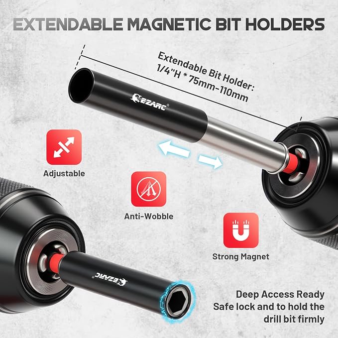 EZARC 14PC Impact Socket Adapter Set, 1/4",3/8",1/2" Square Drive Socket Adapter,Quick-Release & Magnetic Drill Bit Extension,Swivel & Right Angle Drill Attachments for Power Drill & Impact Driver