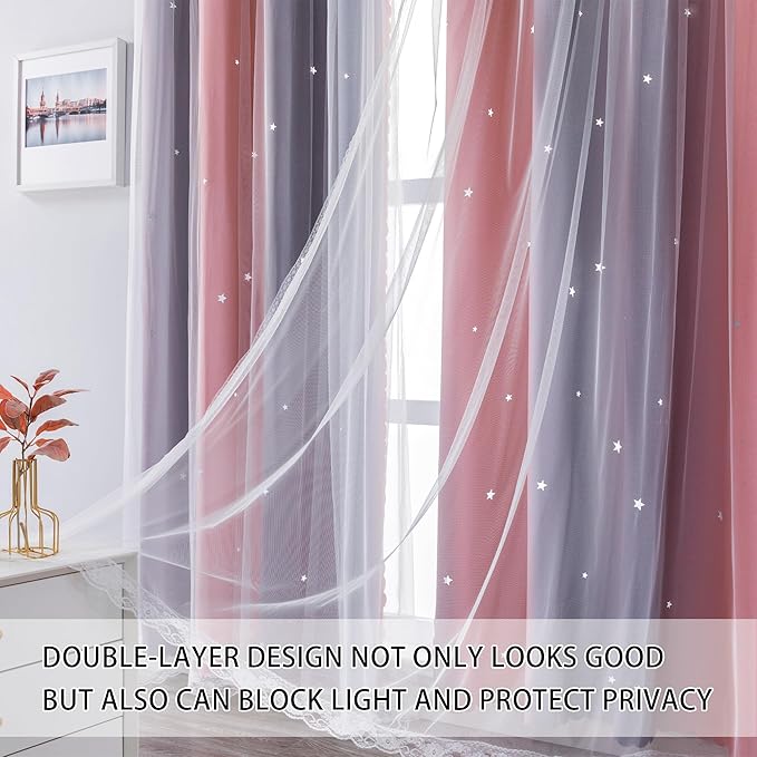 XiDi Grey and Pink Blackout Curtains for Girls Bedroom 54 Inch Length 2 Panels Rainbow Kids Grommet Window Drapes for Nursery Living Room Decro Princess Unicorn Wall Decals Pink Grey 34 Inches Wide