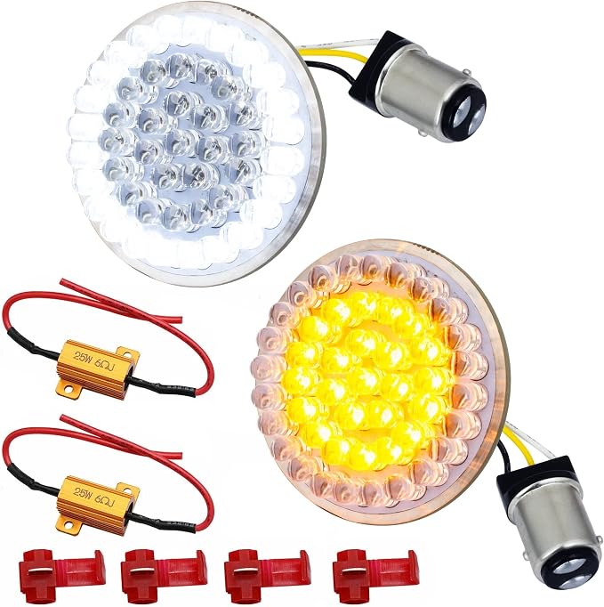 Eagle Lights 8748TS-LR 2 Inch Front LED Turn Signals with White Halo Running Lights Compatible With Harley Davidson® Motorcycles - Generation I / 1157 Base/Add Load Resistors