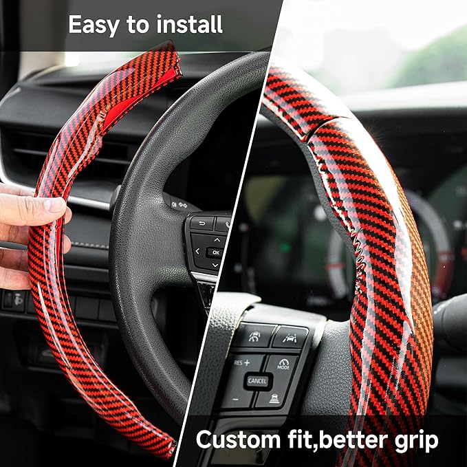 West Llama 3 Piece Carbon Fiber Steering Wheel Cover, 14.5-15 Inch 3 Pc Auto Car Steering Wheel Cover Universal Fit for 99% Cars, SUVs, Trucks(Glossy Red)