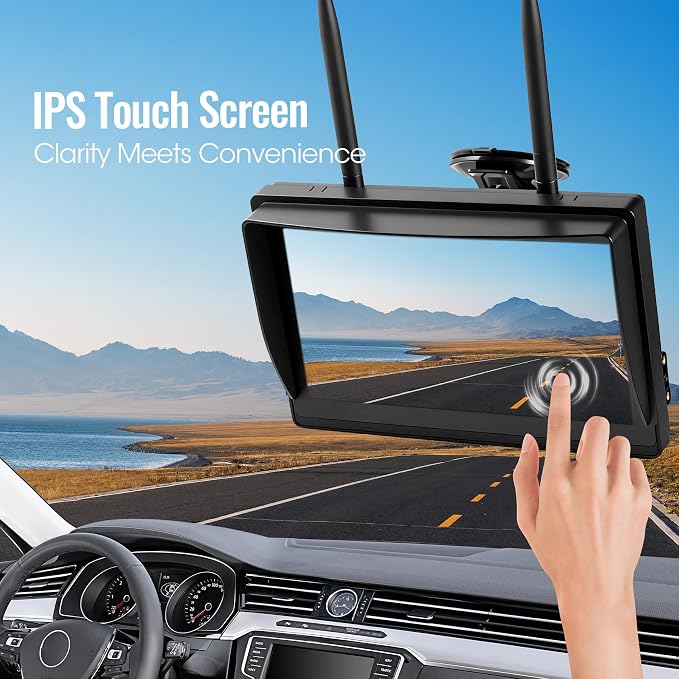 Magnetic Solar Wireless Backup Camera System, 7" IPS Touchscreen with DVR, Rechargeable IR Night Vision Rear View Camera, Zero Wiring RV Camera for Hitching Trailers/Fifth Wheels/Campers, AH7