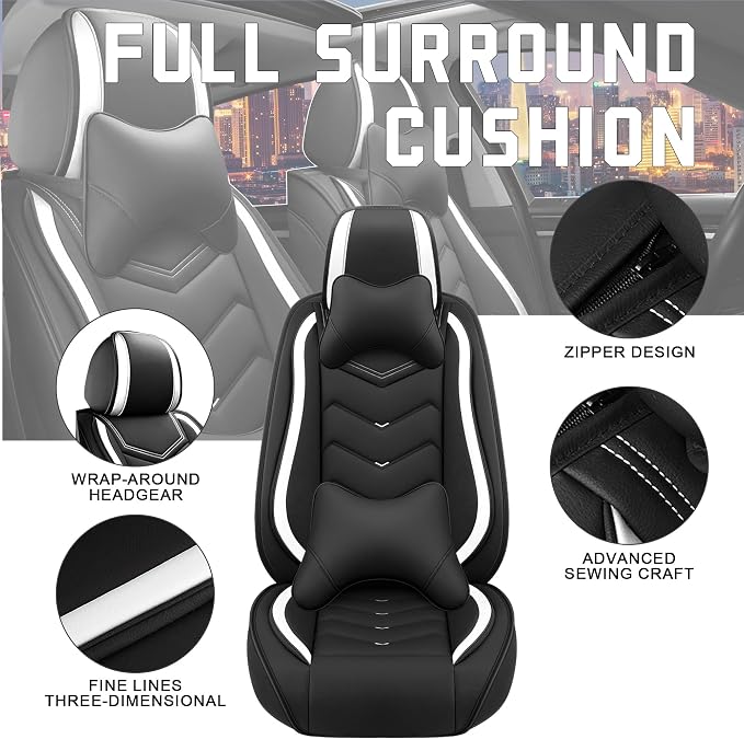 CTDS Car Seat Covers for Chevy Equinox 2005-2026, Stylish Sport Seat Cover, Premium Nappa Leather Car Seat Cover. Automobile Seat Covers Sets.(Luxury 2 Seats/Black White)