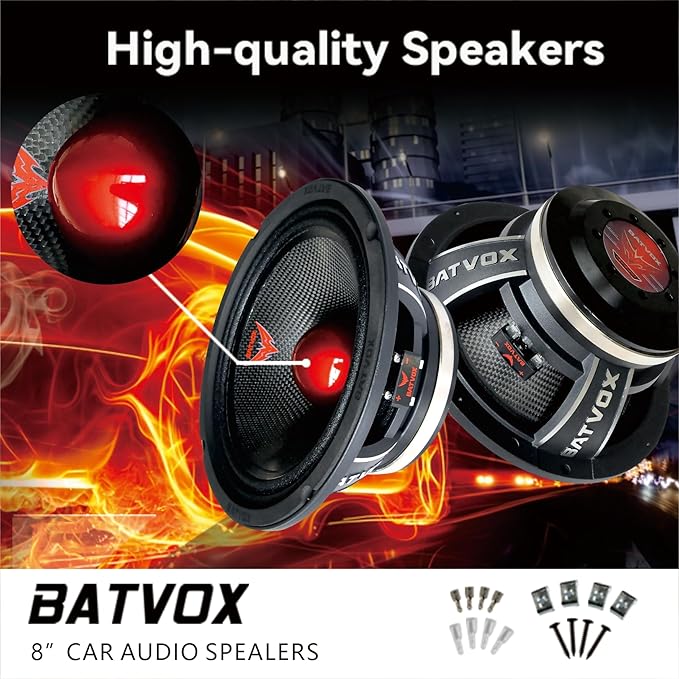 MX80S1 Loudspeaker 8 Inch Midrange 600 Watts 4 Ohms Red Bullet, Premium Quality Audio Door Speakers for Car or Truck Stereo Sound System, Black (1 Speaker)