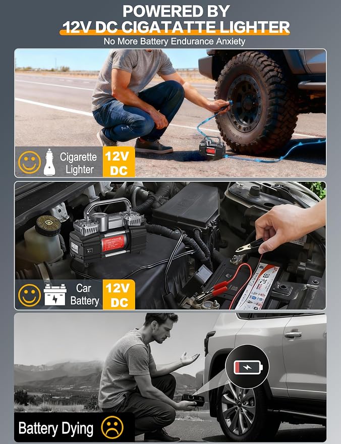 GSPSCN Heavy Duty Digital Tire Inflator 12V Portable Air Compressor Pump | 6X Faster Inflation Auto Shut-off Double Cylinders Metal Air Pump 150Psi with LED Light for Pickup,Truck,Car,Bicycles,RV,SUV