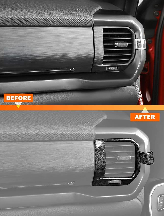 Savadicar Black Wood Grain Interior Accessories - Ac Vent Trim Cover for Ford F150 (2021-present) - Premium Texture Interior Decor Upgrade Option, 4-Piece Set