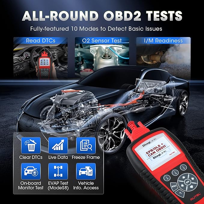 Autel OBDII OBD2 Code Reader Diaglink (DIY Version of MD802) All Systems/Modules Diagnostic for ABS, SRS, Engine, Transmission, EPB, Oil Reset