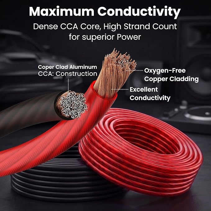 GEARit 4 Gauge Wire, CCA Electrical Wire Extension Cord for Automotive Power/Ground, Battery Cable, Car Audio, RV, Amp Wiring Kit, (25 feet Each- Black/Red Translucent)