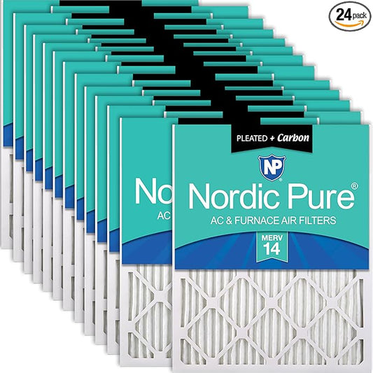Nordic Pure 18x24x1 (Actual Size: 17 1/2 x 23 1/2 x 3/4) Pleated Air Filters MERV 14 Plus Carbon 24 Pack