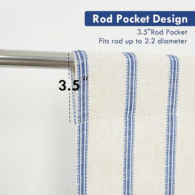 DriftAway Farmhouse Double Layer Linen Blackout Tie Up Curtains Thermal Insulated Vertical Striped Fully Lined Balloon Roman Shade Bathroom Window Adjustable Rod Pocket 25 Inch by 47 Inch Navy