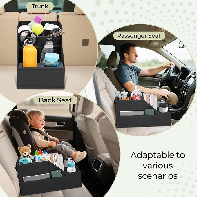 CROS 6 Pack Car Seat Organizer with Metal-Reinforced Cup Holders, 12 Storage Compartments Backseat Car Organizer, Travel Essentials for Kids Toys & Snacks, Non-Slip Seat Storage for SUV, Truck, Black