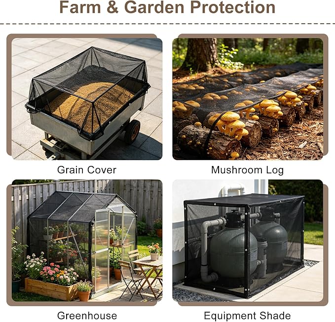 Cool Area 60-70% Shade Cloth 8x21FT Heavy Duty Knitted Mesh Tarp with Grommets Mesh Screen for Patio Canopy Garden Porch Greenhouse Pools Dog Kennel Black(Custom Size)