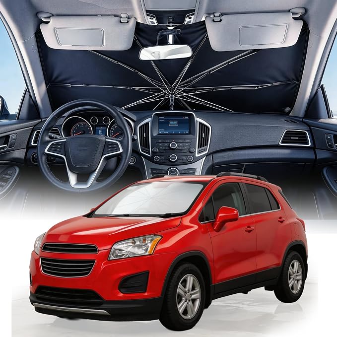 Weektic Custom Windshield Sun Shade Umbrella for Chevy Trax 2014-2022, [Double Thickened Ice Crystal Coating] Sun & Heat Protection, Keep Vehicle Cool & Protect Interior