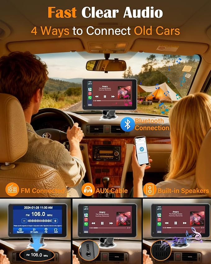 Portable Carplay Screen with Backup Camera - Plug-Play 7-inch HD 1080P Car Touchscreen Supports Both Apple CarPlay & Android Auto - No Dashboard Removal, GPS Navigation, Voice Control, Bluetooth
