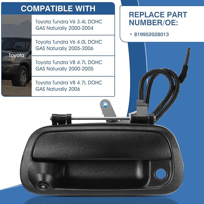 Tailgate Handle Backup Camera Fit for Toyota Tundra 2000-2006 Tailgate Reversing Rear View Park Assist Camera RCA Plug Replaces 819952028013