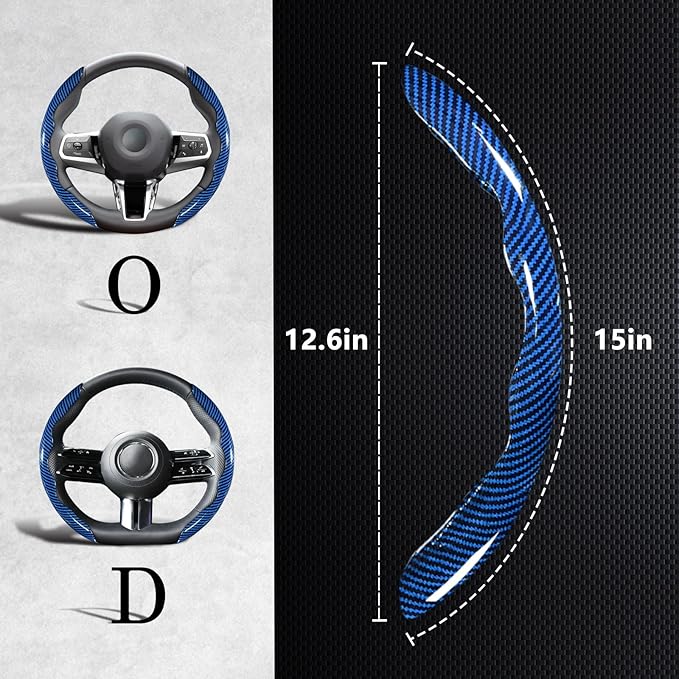 Carbon Fiber Steering Wheel Covers 3 Piece Clip on Steering Wheel Cover (Blue)