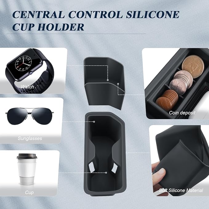 BIBIBO 4 Pack for 2025 2026 Grand Highlander Silicon Central Control Organizer 2024-2026 Toyota Grand Highlander/2025 2026 Grand Highlander Hybrid Control Insert Cup Holder+Rear Door Side Storage Box
