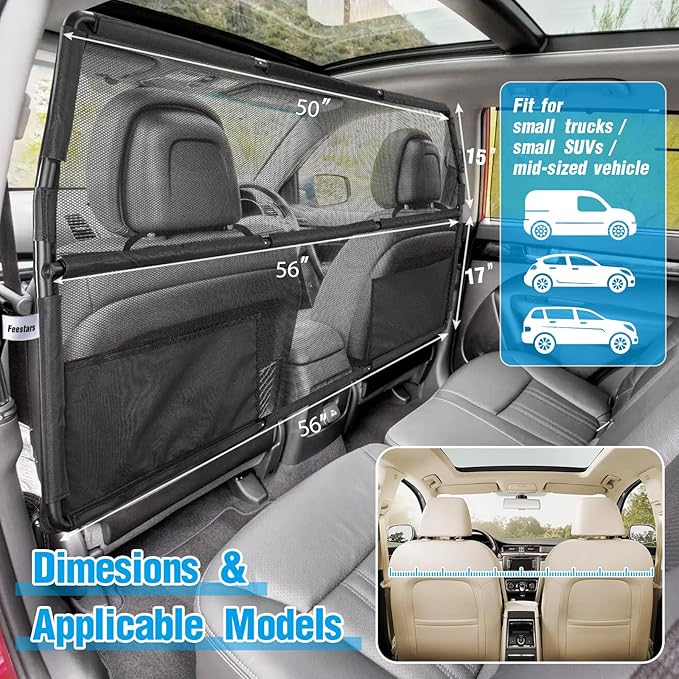 Dog Barrier for SUV Truck,56" Car Divider for Pet, SUV Dog Barrier for Cargo Area,Back Seat Car Gate with See Through Net Mesh