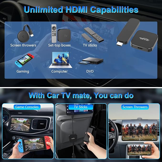 Car TV Mate Pro with Wireless CarPlay Adapter, 2025 New HDMI Multimedia Adapter for TV Stick Converter/Game Consoles/Set-Top Box/Screen Throwers, Magic Box Support Wired CarPlay Cars from 2016