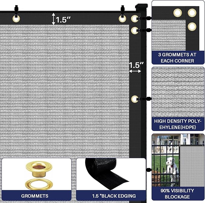 Windscreen4less Privacy Fence Screen Heavy Duty Windscreen Fencing Mesh Fabric Shade Net Cover with Brass Grommtes for Outdoor Wall Garden Yard Pool Deck, 8'x239' Light Gray