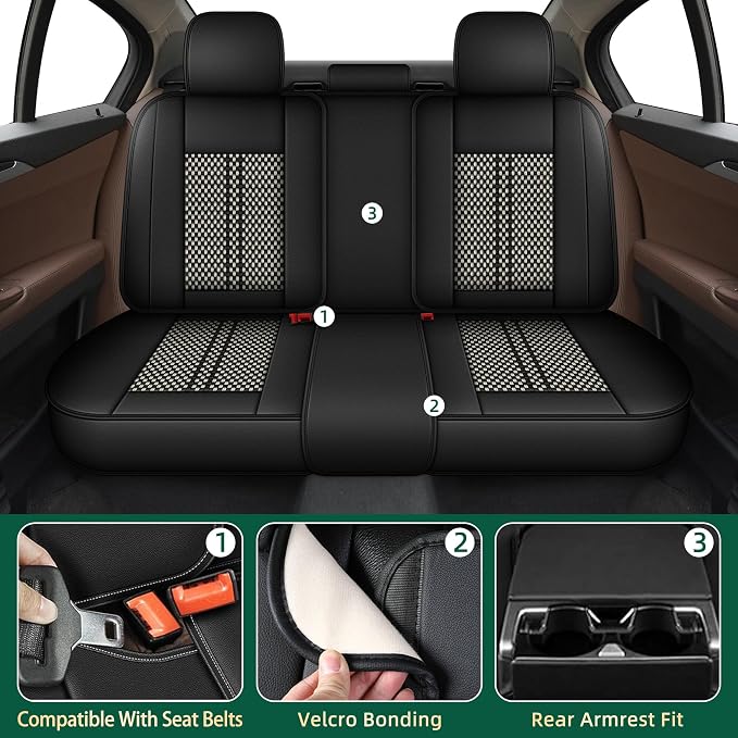 Fit for Ford Mustang Mach-E 2021-2025 2026 5 Seats Full Set Black Ice Silk Seat Covers (5 Seat, Black&White)