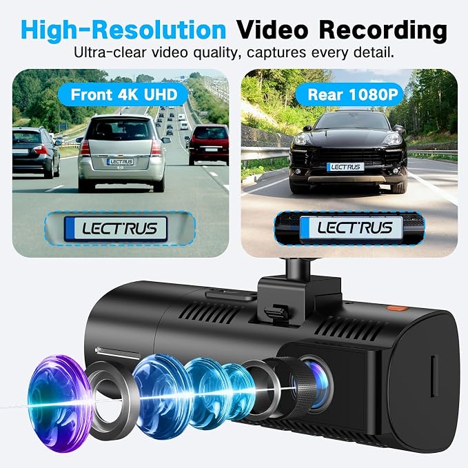 4K Dash Cam Front and Rear/Inside, Car Mount Dash Camera with 5G Wi-Fi, GPS, 3" IPS Screen, 64GB SD Card Included, Night Vision, G-Sensor, 24H Parking Mode, Loop Recording, APP Control, Black
