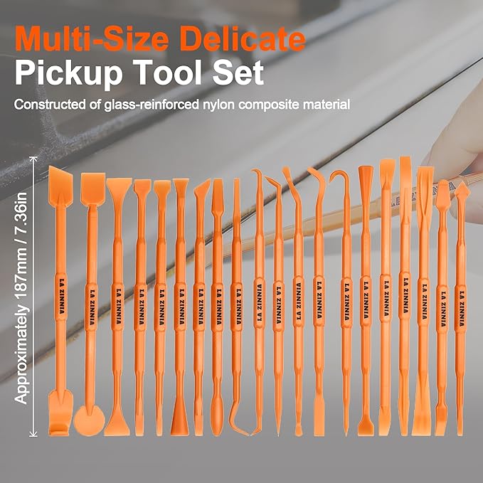 20PCS Delicate Pickup Tool Set, Non-Marring Scraper & Pry bar Kit, Multifunction Double-ended Mini Pick and HookTools, for various jobs detail clean, separating small parts, remove trim clips…