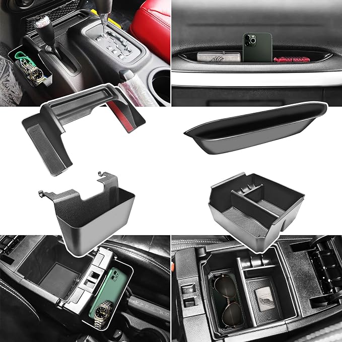 4PCS Center Console Organizers Accessories Compatible for Jeep Wrangler JK/JKU 2011-2018 2017 2016 2015 2014 2013 2012 2/4 Door Middle Armrest Tray Hanging Storage Box Grab Handle Container
