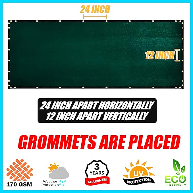 ShadeMart 8' x 172' Fence Privacy Screen Green Heavy Duty 170 GSM Fencing Mesh Shade Net with Grommets & Zip Ties, 90% Blockage Fence Screen for Balcony Yard Outdoor Garden Pool (We Customize Size)