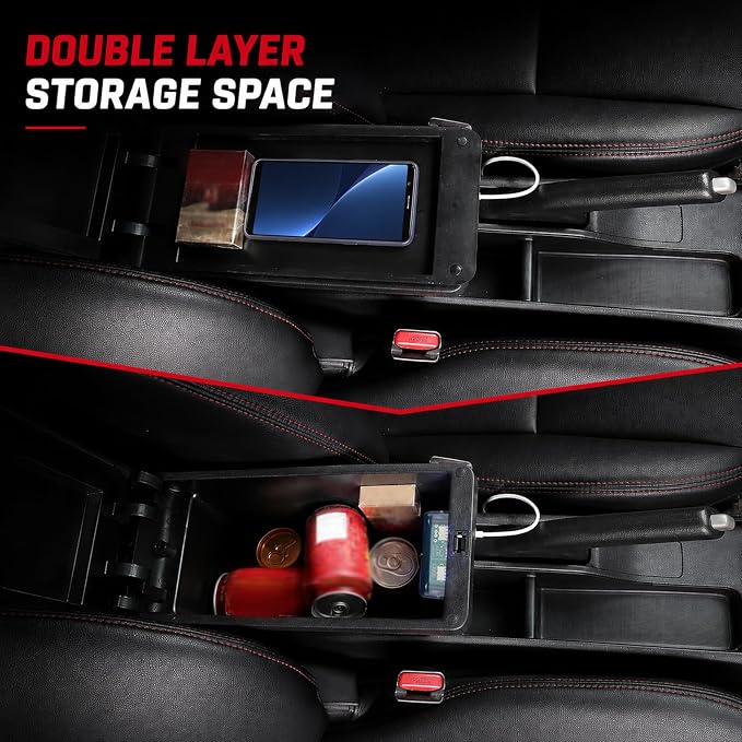 Car Armrest Box Compatible with Honda Fit Jazz Hatchback 2009-2013 Accessories Storage Center Console Double Layer Armrest Organizer Box with USB Ports Black Stitching