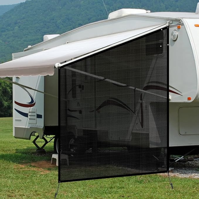 NAIMORUI RV Awning Side Shade, 9'X7' RV Awning Side Shade Screen, Camper Sunshade Complete Kits Motorhome Trailer UV Blocker, Black