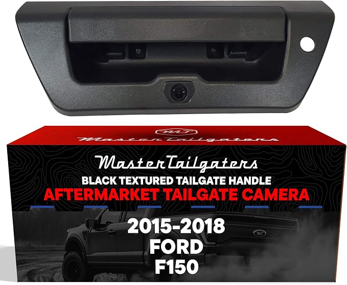 Master Tailgaters Black Tailgate Handle with Backup Camera Replacement for Ford F150 (2015-2018) | IP68 Waterproof | Parking Grid Lines Available | Easy to Install