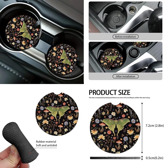 Moth Floral Car Seat Covers Full Set 15 Pcs Universal Car Accessories Steering Wheel Cover Seat Belt Pads Garbage Bag Car Headrest Pillow Covers Armrest Pad