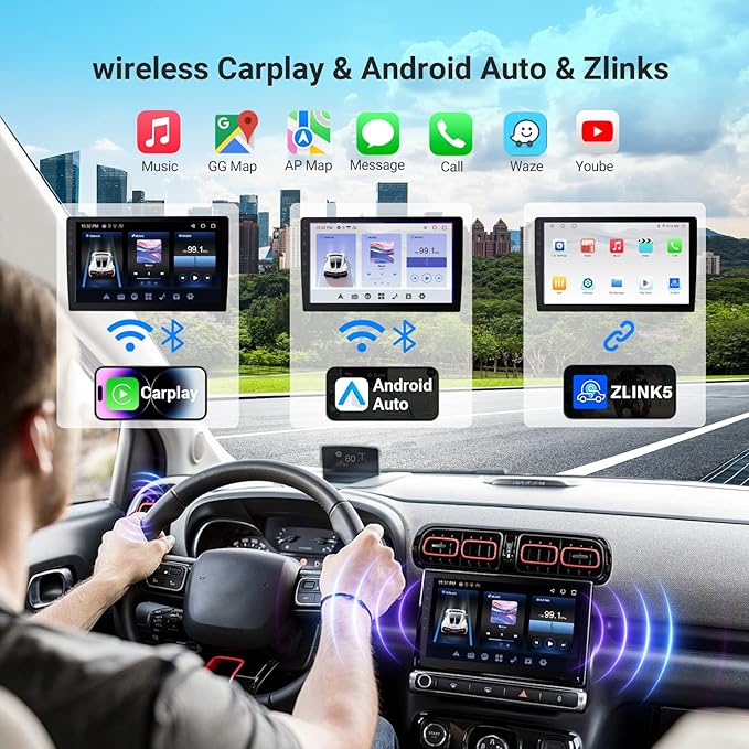Haudio Car Accessories 7" HD Double Din Car Stereo with Carplay & Android Auto, 2+64G CarAudio Receivers Featuring Voice Control, Backup Camera,Bluetooth, GPS Navigation, Built-in 14Band DSP EQ