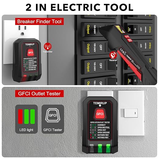 Circuit Breaker Finder with LCD Display, GFCI Outlet Tester, 90-135V Electrical Circuit Tracer Tool with NCV Test & Flashlight, Electric and Voltage Tester with Carrying Case & Batteries