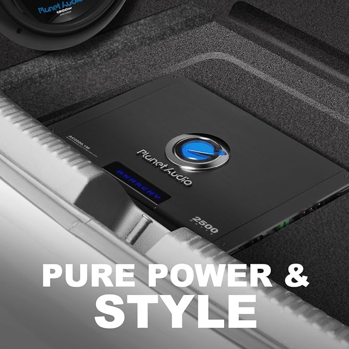 Planet Audio AC2500.1M Monoblock Car Amplifier - 2500 Watts Max Power, 2/4 Ohm Stable, Class A/B, Mosfet Power Supply, Remote Subwoofer Control