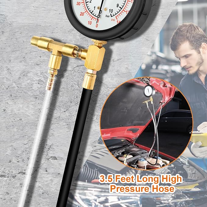 0-140PSI Fuel Injector Injection Pump Pressure Tester Gauge Kit Car Tools
