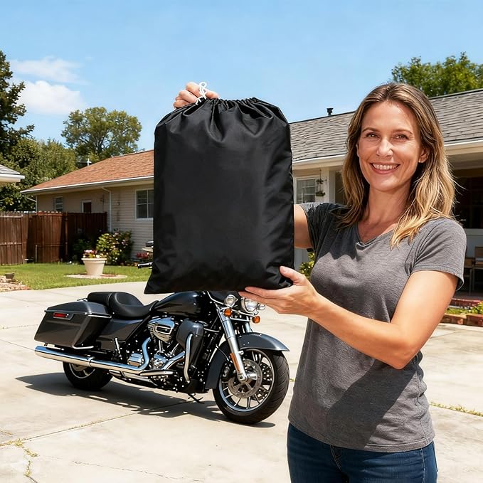 COVERVIN Motorcycle Cover for Harley Davidson Touring Road King Road Glide Electra Glide Street Glide Low Rider-ST Heritage Classic HD Goldwing, All Weather Waterproof Cruiser Cover, Black&Orange