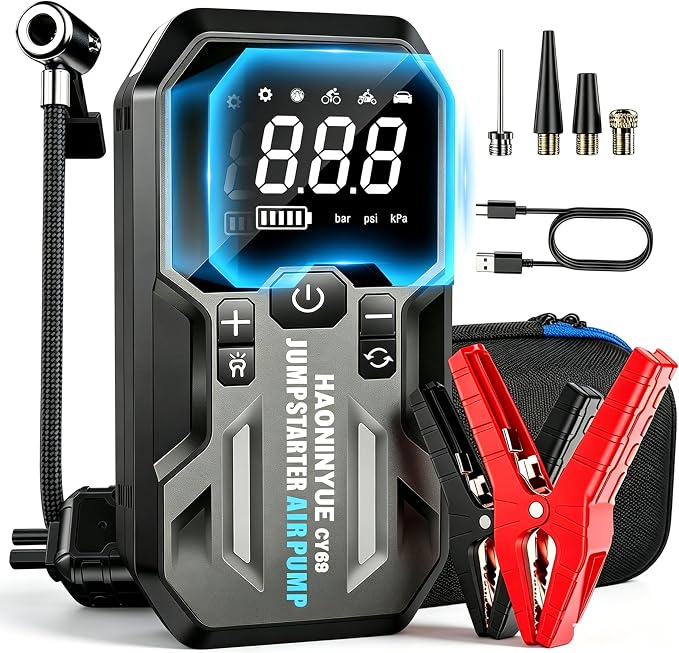 Jump Starter with Air Compressor, 4000A Portable Car Battery Booster (9.0 Gas/6.5L Diesel) with 150PSI Auto-Shutoff Tire Inflator, 12V Safe Lithium Jump Box Car Battery Jumper Starter（CY69 ）