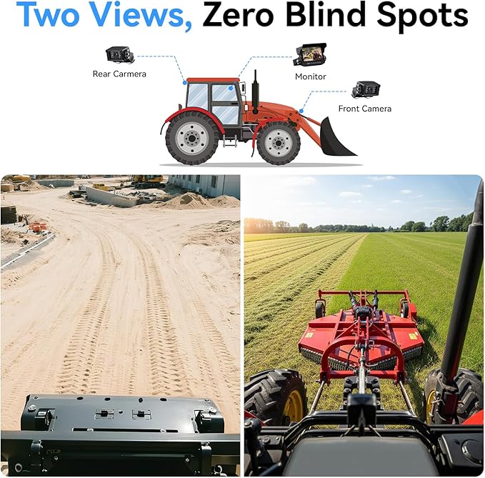 Skid Steer Backup Camera Dual-View 7 Inch 1080p HD, Magnetic Camera, and DVR Recorder for Farm Tractor Trucks, RVs, Trailers, and Farm Heavy Equipment