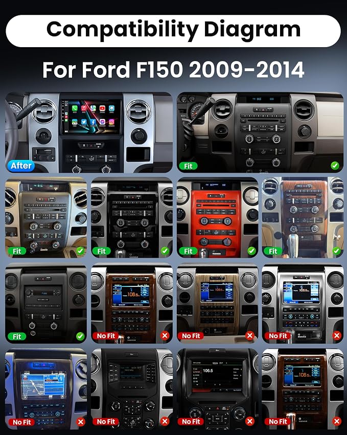 Car Radio for Ford F150 2009-2014: Upgrade 9 inch 1280x800 HD Touchscreen Stereo with Wireless Carplay Android Auto 5G WiFi GPS Navigation Bluetooth FM Mirror Link, Free Backup Camera