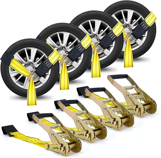Tire Straps for A Car Trailer, Wheel Tie Down Strap 2" x 10' with Snap Hooks, Car Hauler Wheel Strap for 3300 Pound Safe Working Load