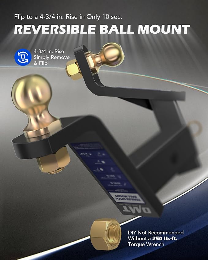 Orion Motor Tech Trailer Hitch Ball Mount, for 2" Receiver with 2" Ball 6" Drop 8000 lb. Towing Capacity, Heavy-Duty Tow Hitch Reversible Ball Hitch for Truck Boat RV Cargo with Hitch Pin & Clip