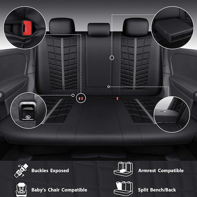 CAR PASS 3D Foam Mesh Leather Car Seat Covers Full Set, Breathable Premium Leather Seat Covers for Car,Anti Slip Universal Fit for Trucks Cars Sedans Vans SUVs, Airbag Compatible, Black Gray