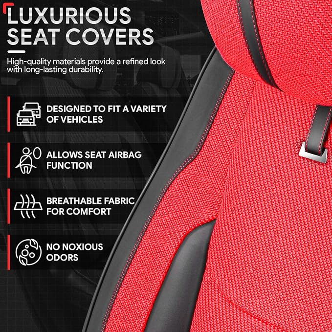 Drive Series Full Set Seat Covers Universal for Cars Trucks SUV, Red, CA-SC-Drive-Full-RD