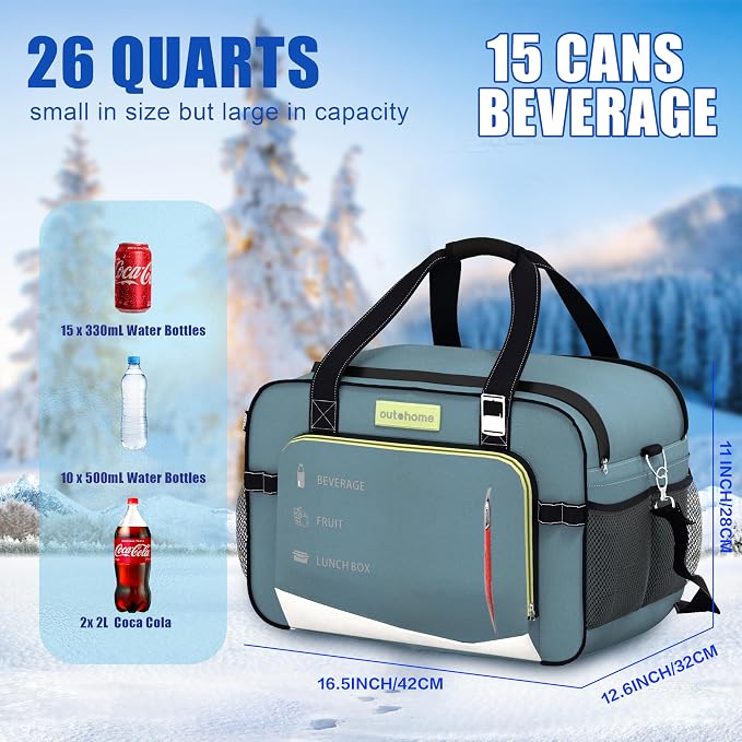 outohome 25L 12V Electric Portable Cooler Warmer Bag, DC Plug In Insulated Car Cooler Bag, Heating and Cooling Dual Function Bag for Truck Drivers, Camping, Groceries & Family Outings, All Season